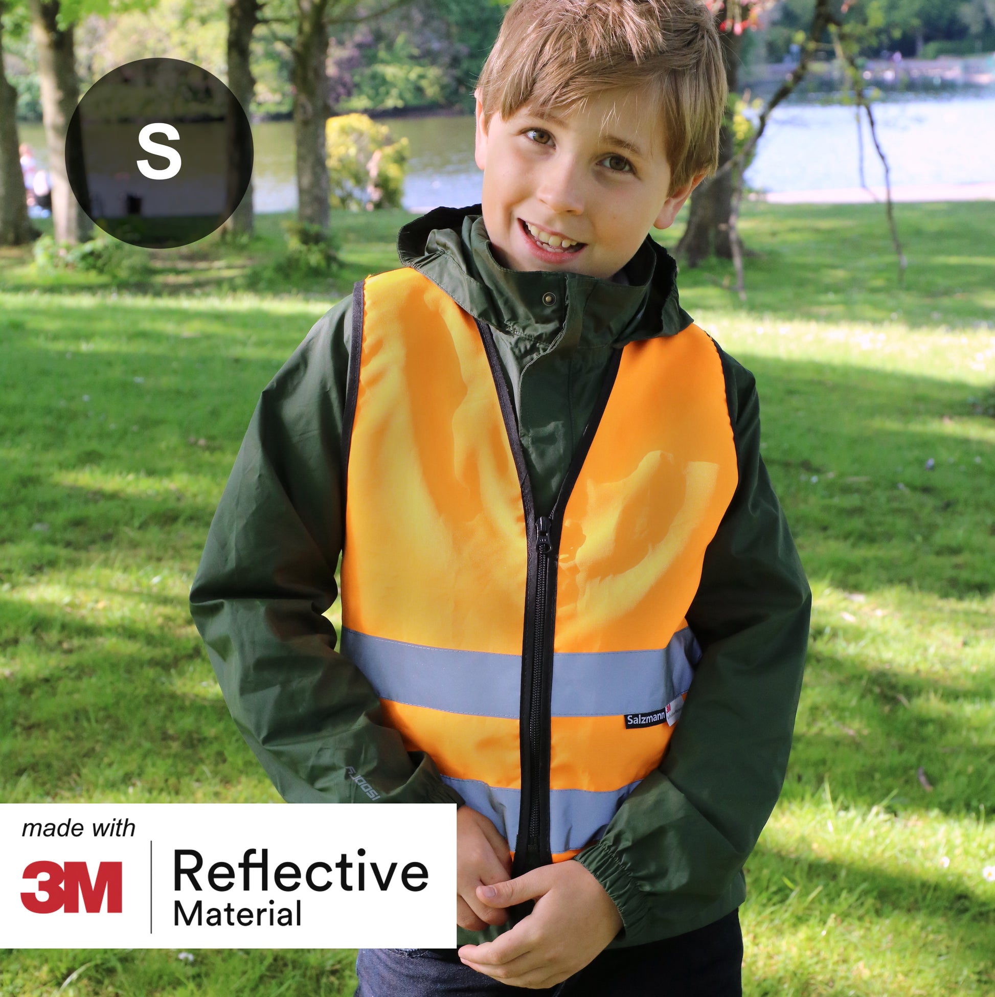 Salzmann 3M Warnweste für Kinder mit Reißverschluss - Hergestellt mit 3M  reflektierendem Material - In 4 Farben und Größen verfügbar